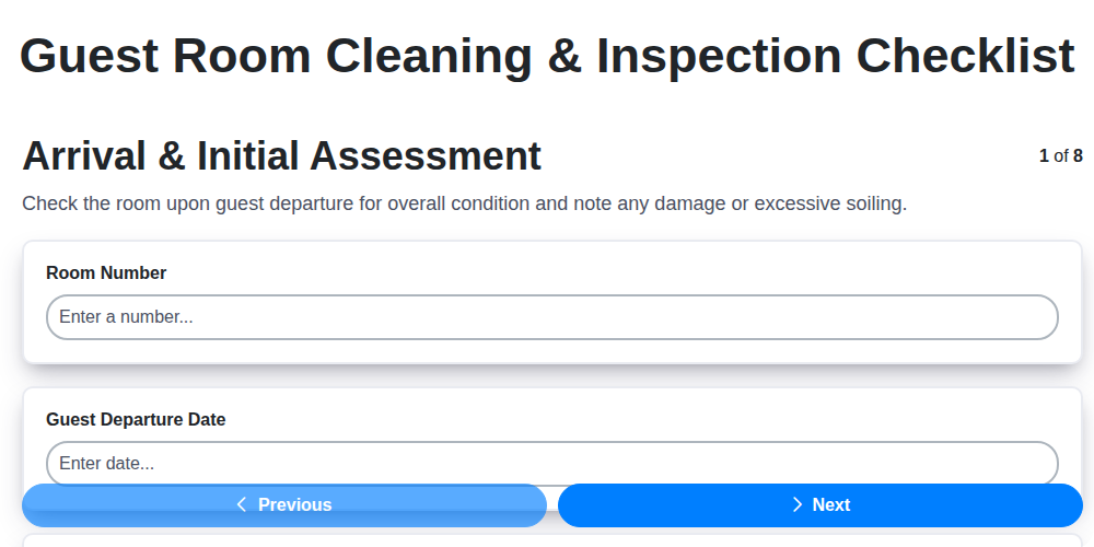 guest room cleaning inspection checklist screenshot
