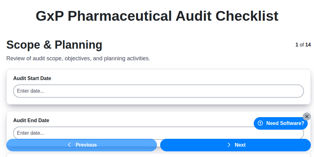 gxp pharmaceutical audit checklist screenshot