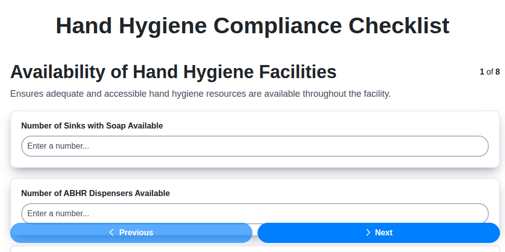 hand hygiene compliance checklist screenshot