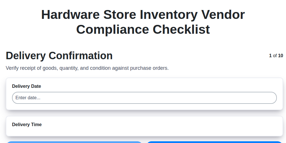 hardware store inventory vendor compliance checklist screenshot