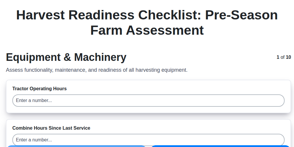 harvest readiness checklist pre season farm assessment screenshot