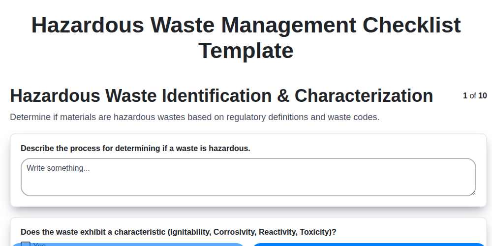 hazardous waste management checklist template screenshot
