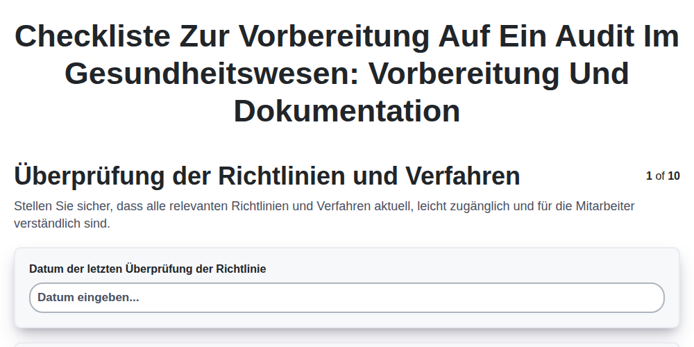 Checkliste zur Vorbereitung auf ein Audit im Gesundheitswesen: Vorbereitung und Dokumentation screenshot