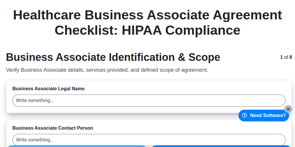 healthcare business associate agreement checklist hipaa compliance screenshot