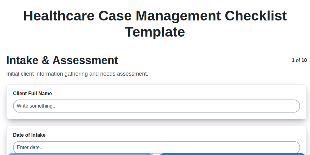 healthcare case management checklist template screenshot