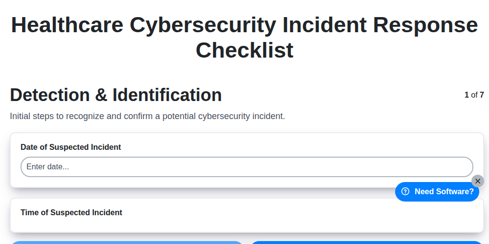 healthcare cybersecurity incident response checklist screenshot