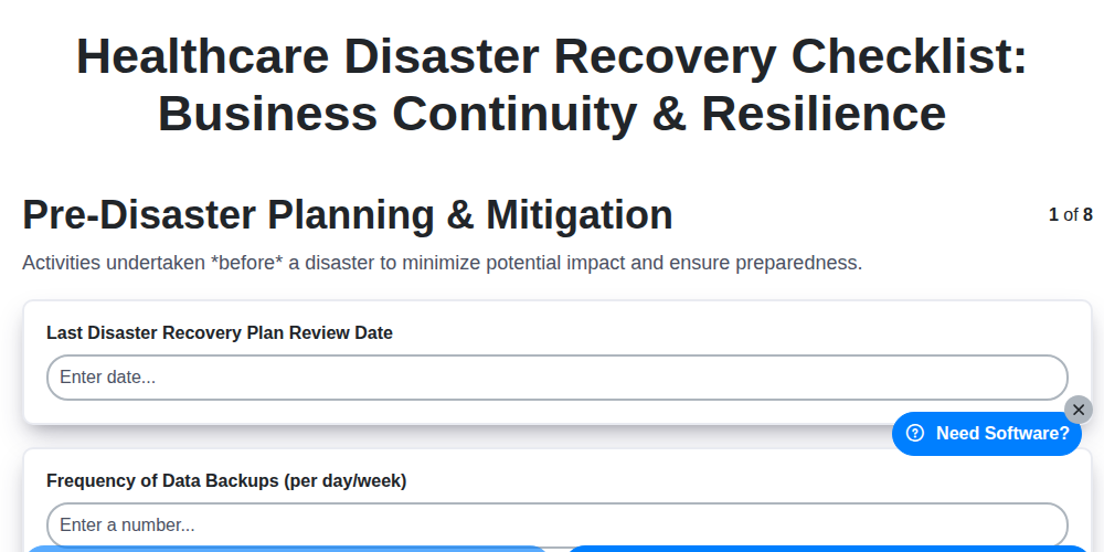 healthcare disaster recovery checklist business continuity resilience screenshot
