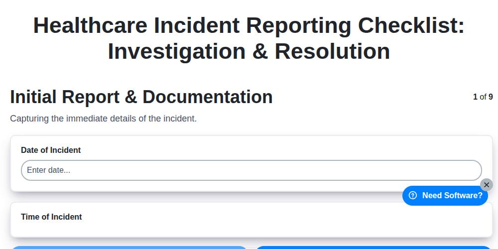 healthcare incident reporting checklist investigation resolution screenshot