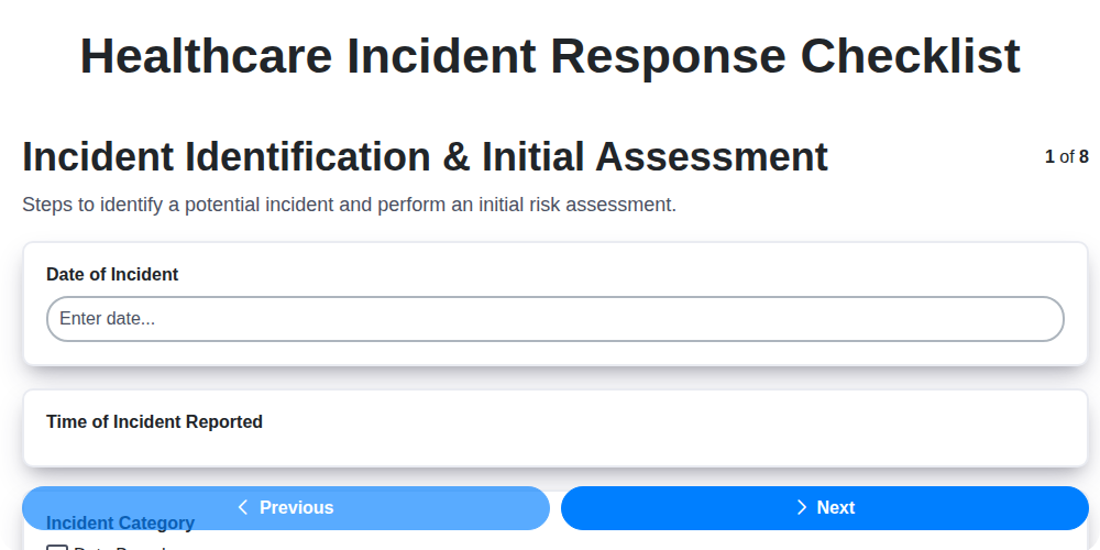 healthcare incident response checklist screenshot