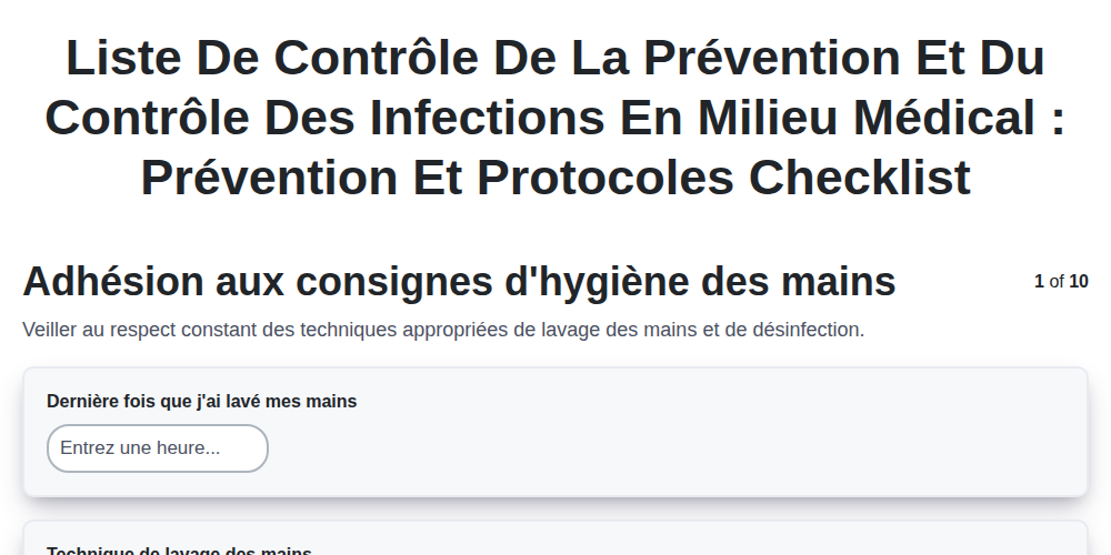 Liste de contrôle de la prévention et du contrôle des infections en milieu médical : Prévention et protocoles screenshot
