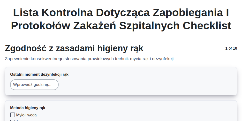 Lista kontrolna dotycząca zapobiegania i protokołów zakażeń szpitalnych screenshot