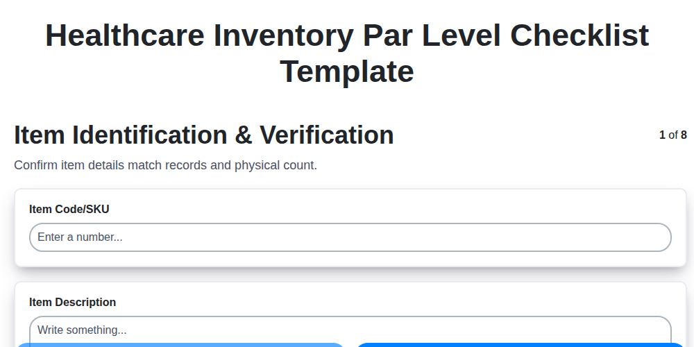 healthcare inventory par level checklist template screenshot