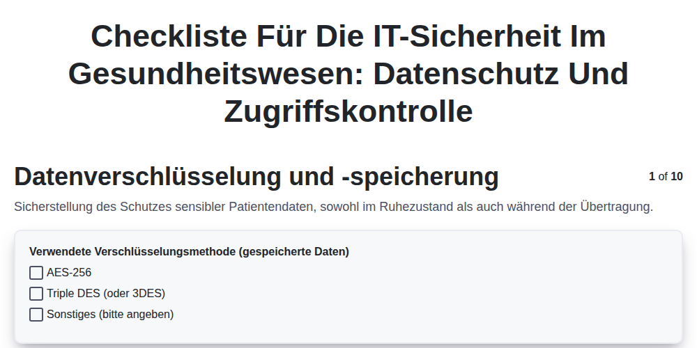 Checkliste für die IT-Sicherheit im Gesundheitswesen: Datenschutz und Zugriffskontrolle screenshot