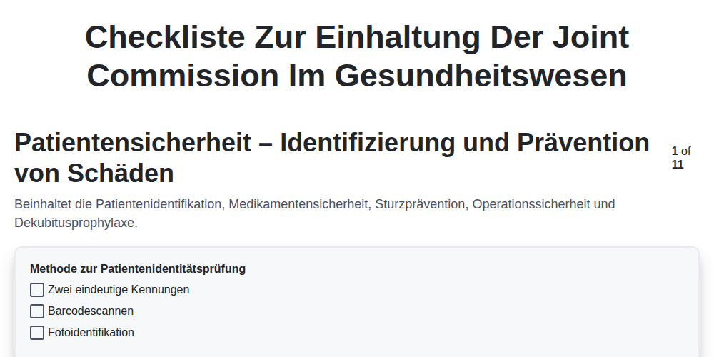Checkliste zur Einhaltung der Joint Commission im Gesundheitswesen screenshot