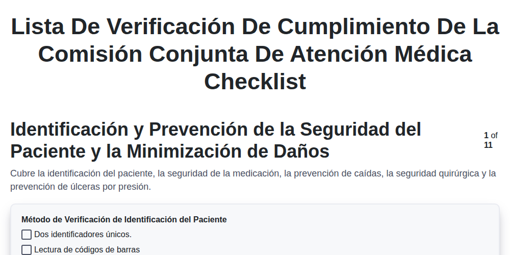 Lista de verificación de cumplimiento de la Comisión Conjunta de atención médica screenshot