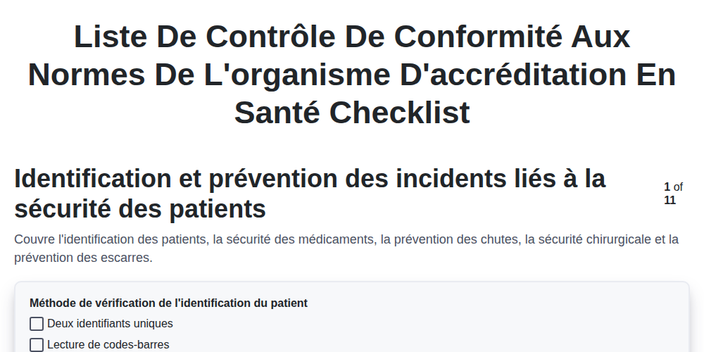Liste de contrôle de conformité aux normes de l'organisme d'accréditation en santé screenshot