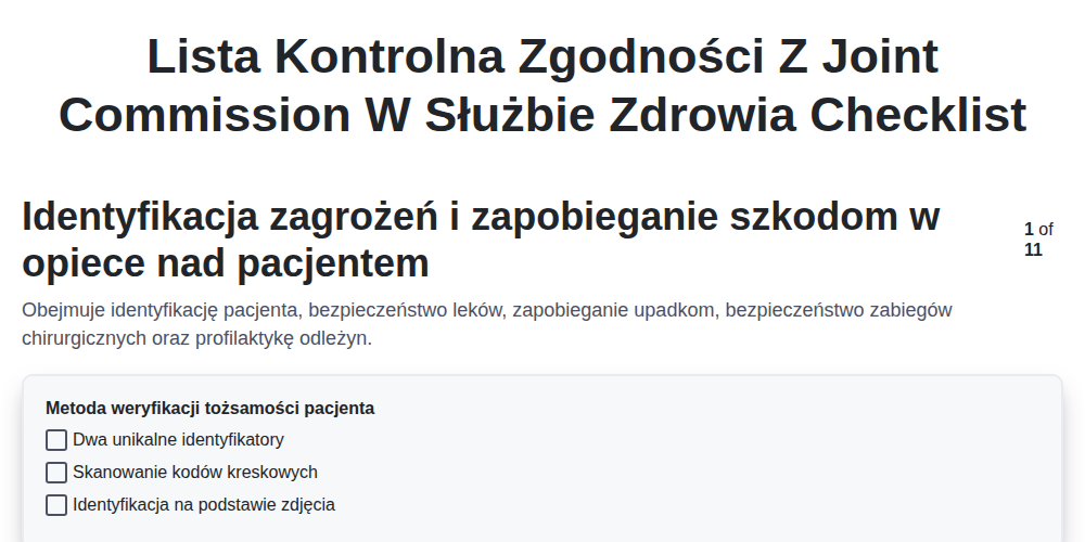 Lista kontrolna zgodności z Joint Commission w służbie zdrowia screenshot