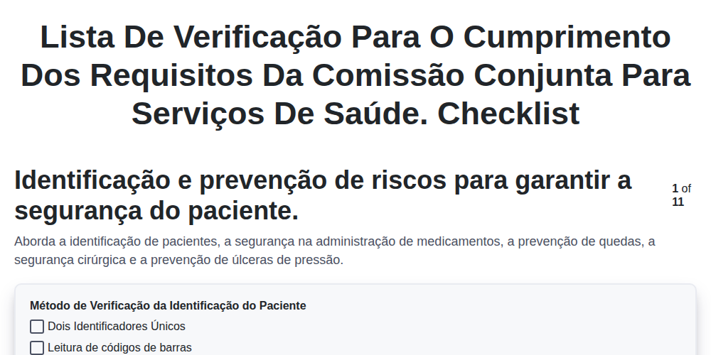 Lista de verificação para o cumprimento dos requisitos da Comissão Conjunta para serviços de saúde. screenshot