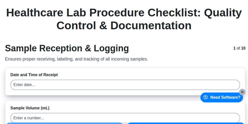 healthcare lab procedure checklist quality control documentation screenshot