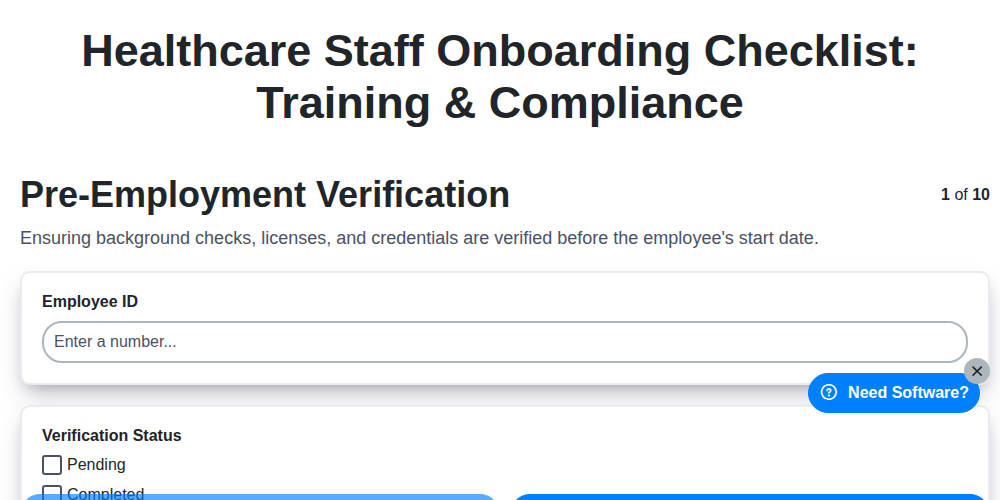 healthcare staff onboarding checklist training compliance screenshot