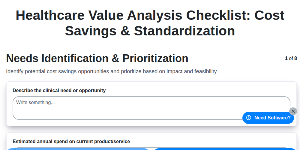 healthcare value analysis checklist cost savings standardization screenshot