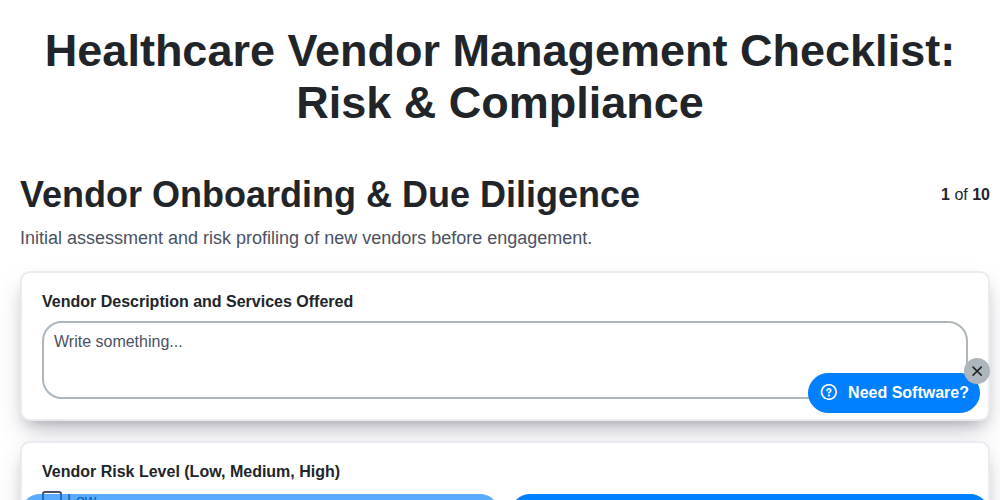 healthcare vendor management checklist risk compliance screenshot