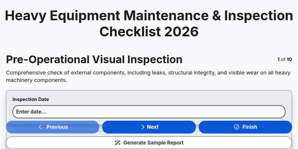 Heavy Equipment Maintenance & Inspection Checklist 2026