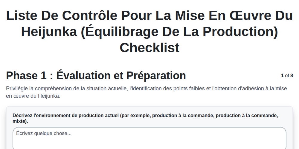Liste de contrôle pour la mise en œuvre du Heijunka (équilibrage de la production)