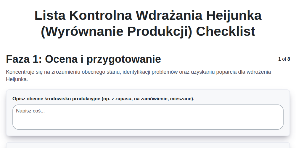 Lista kontrolna wdrażania Heijunka (Wyrównanie produkcji)