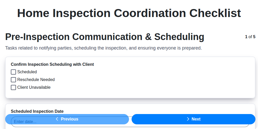 home inspection coordination checklist screenshot