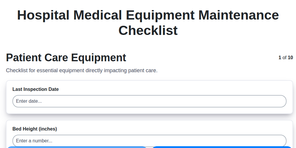 hospital medical equipment maintenance checklist screenshot