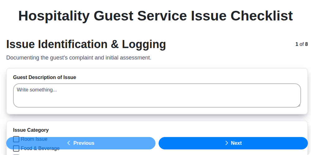 hospitality guest service issue checklist screenshot