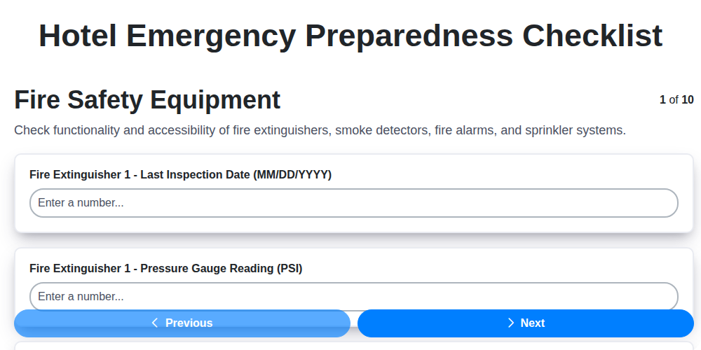 hotel emergency preparedness checklist screenshot