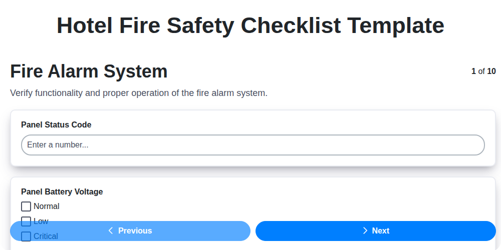 hotel fire safety checklist template screenshot