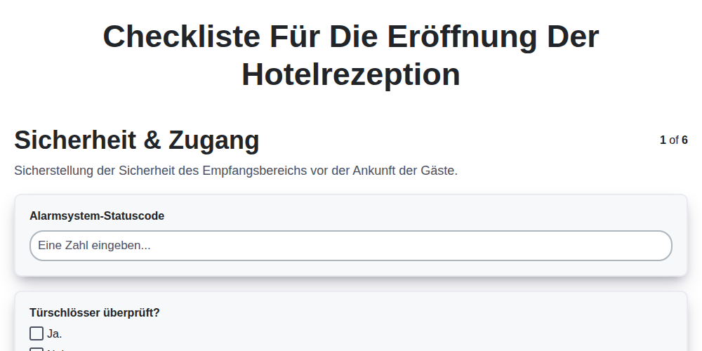 Checkliste für die Eröffnung der Hotelrezeption screenshot