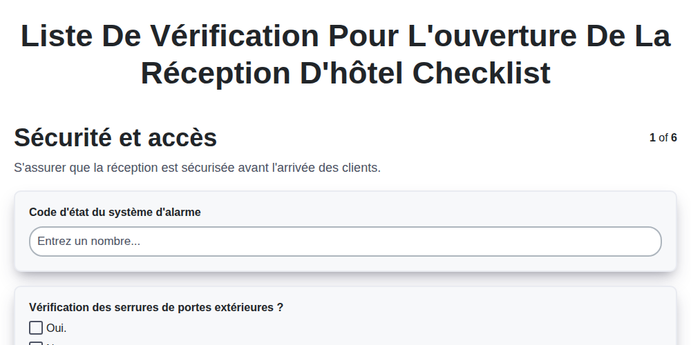 Liste de vérification pour l'ouverture de la réception d'hôtel screenshot