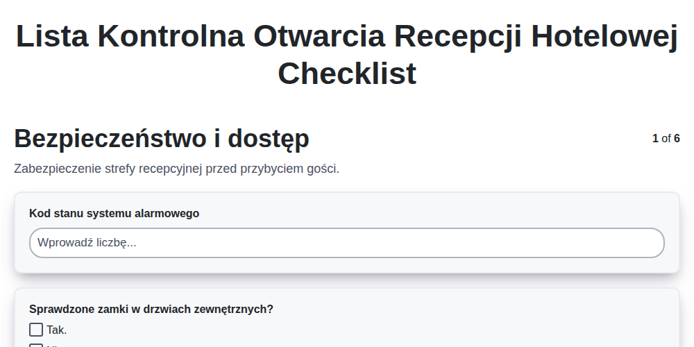 Lista kontrolna otwarcia recepcji hotelowej screenshot
