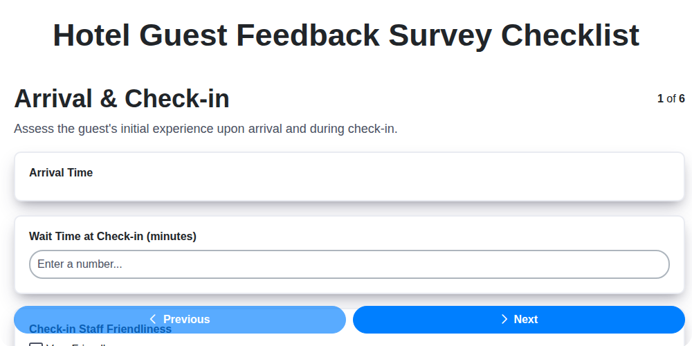 hotel guest feedback survey checklist screenshot