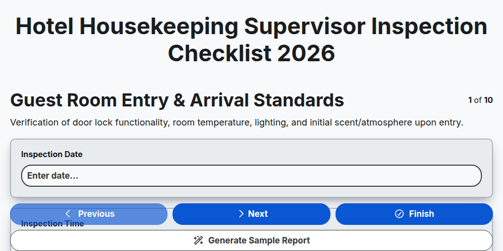 Hotel Housekeeping Supervisor Inspection Checklist 2026
