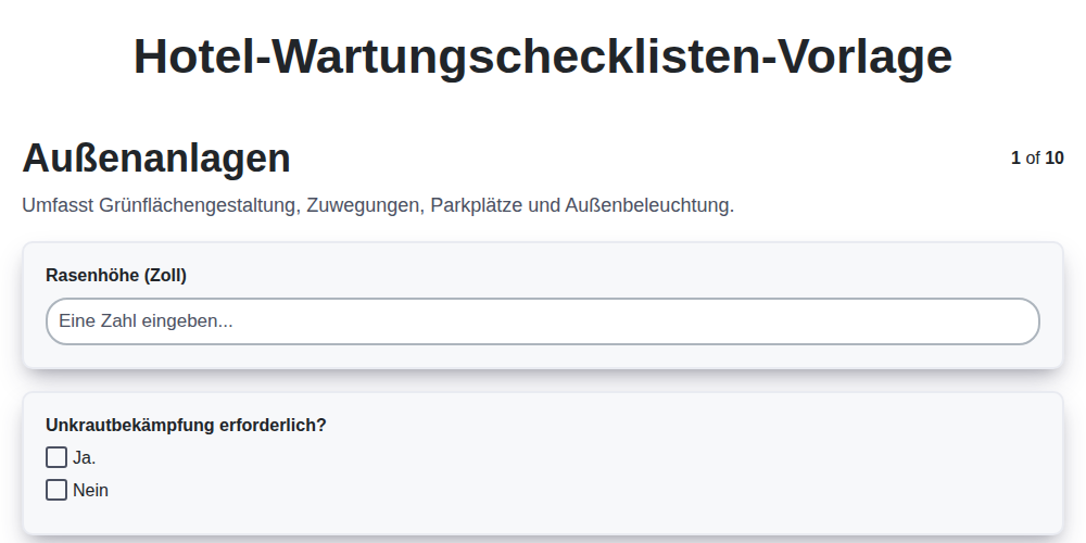 Hotel-Wartungschecklisten-Vorlage screenshot