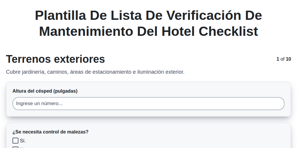 Plantilla de Lista de Verificación de Mantenimiento del Hotel screenshot
