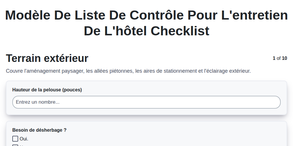 Modèle de liste de contrôle pour l'entretien de l'hôtel screenshot