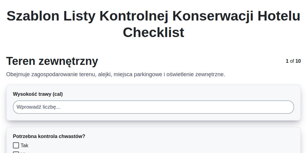 Szablon listy kontrolnej konserwacji hotelu screenshot
