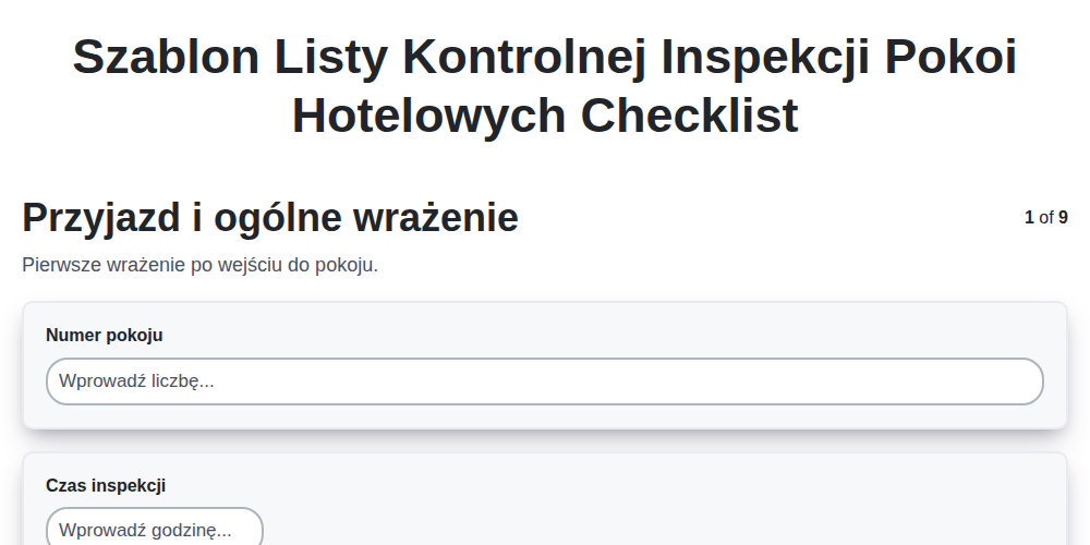Szablon listy kontrolnej inspekcji pokoi hotelowych screenshot