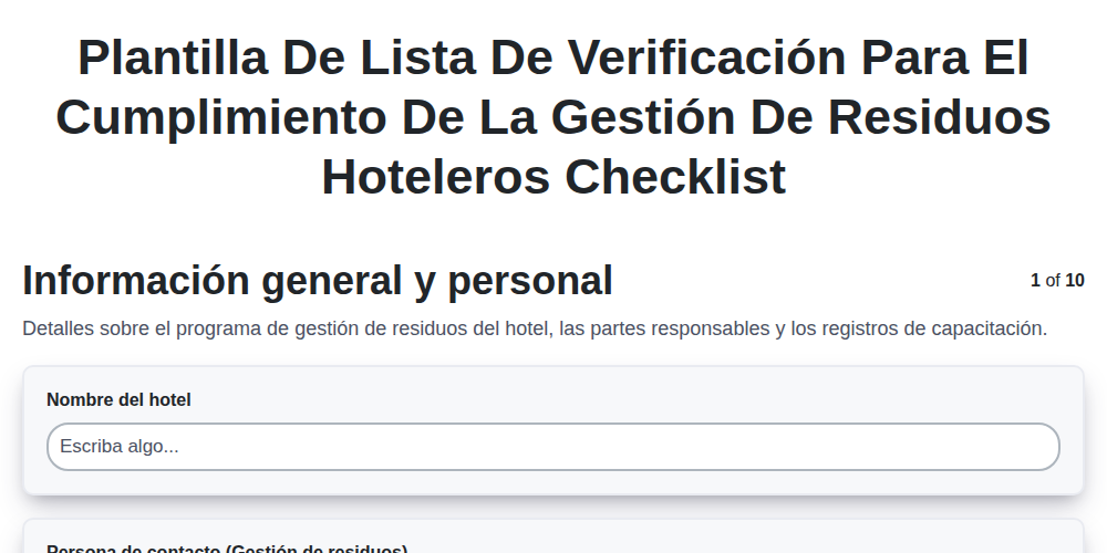Plantilla de lista de verificación para el cumplimiento de la gestión de residuos hoteleros screenshot