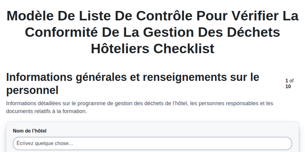 Modèle de liste de contrôle pour vérifier la conformité de la gestion des déchets hôteliers screenshot