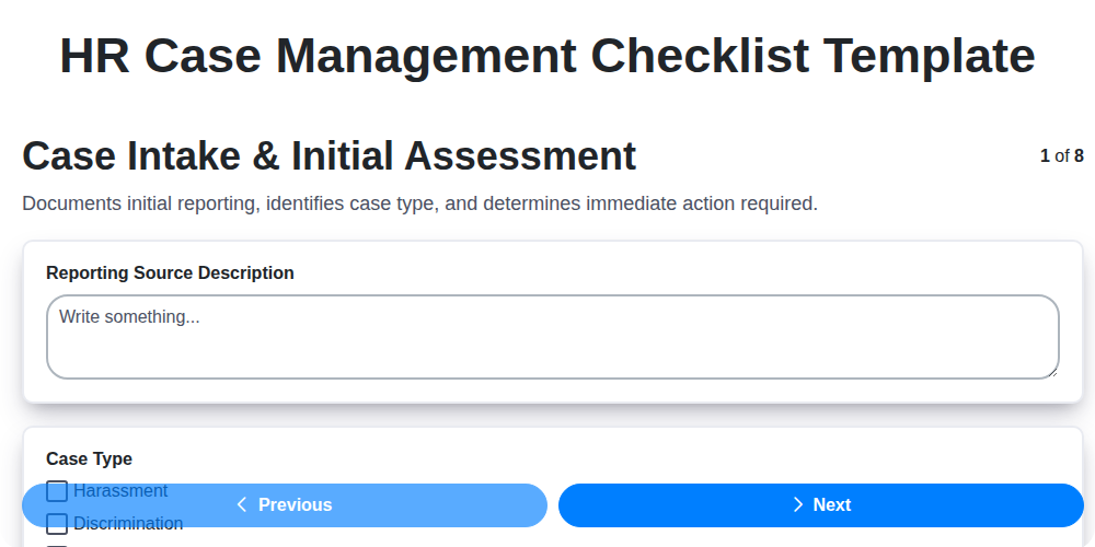hr case management checklist template screenshot