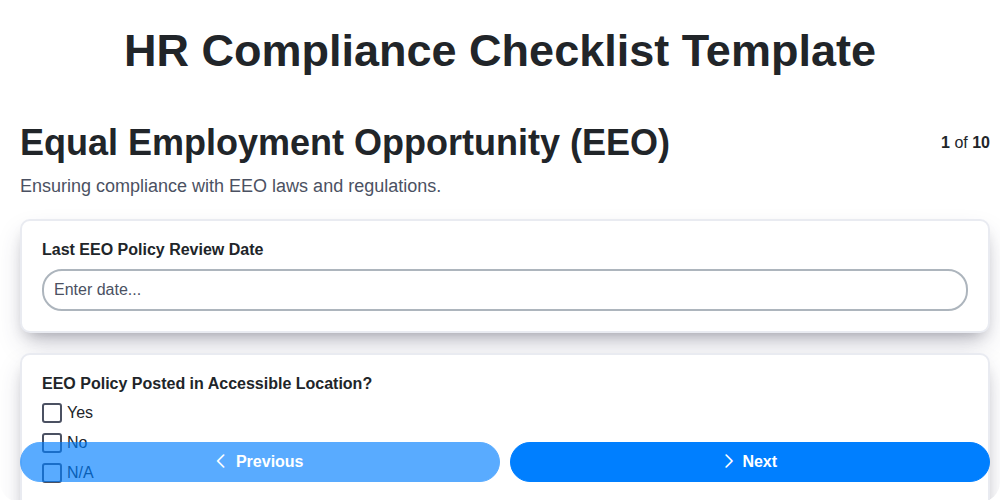 hr compliance checklist template screenshot