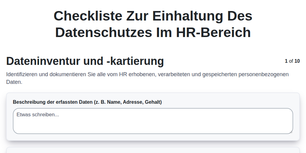 Checkliste zur Einhaltung des Datenschutzes im HR-Bereich screenshot