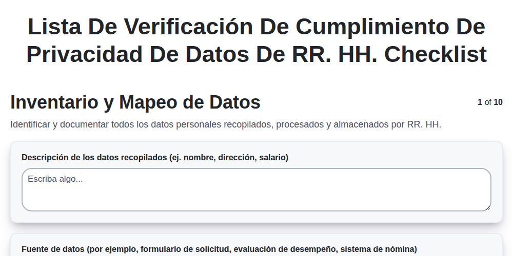 Lista de verificación de cumplimiento de privacidad de datos de RR. HH. screenshot